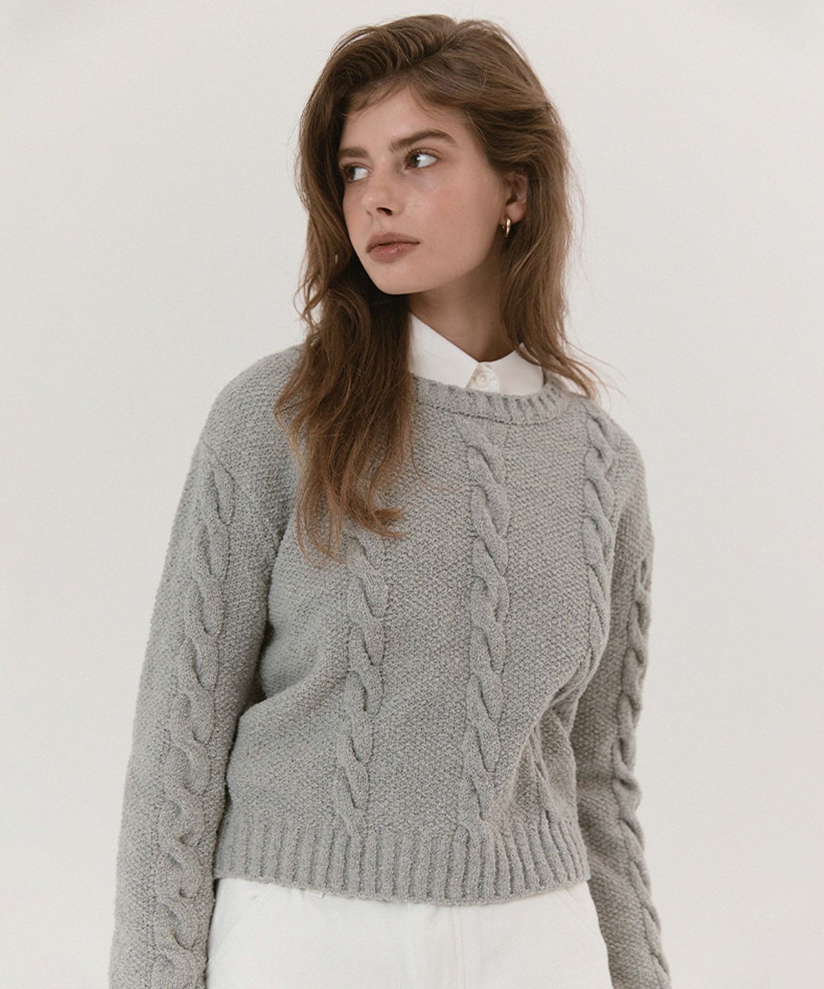 하우스 오브 폰드(HOUSE OF POND) Cable boucle knit pullover (Ivory, Beige, Grey)