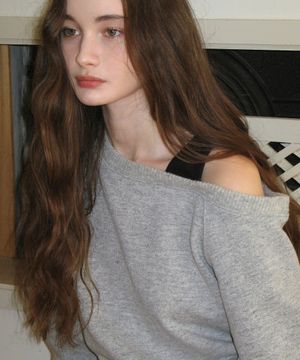 원 숄더 레이어드 니트 탑 ( 멜란지그레이 )