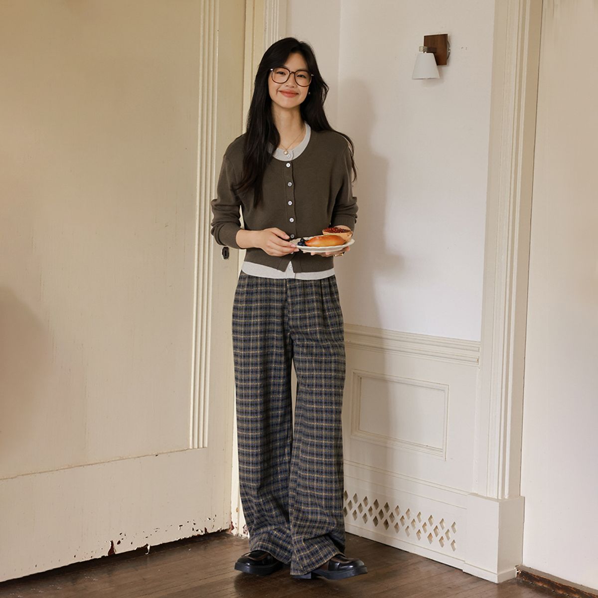 랭썬(LANGSON) LS_Plaid wide fit long pants