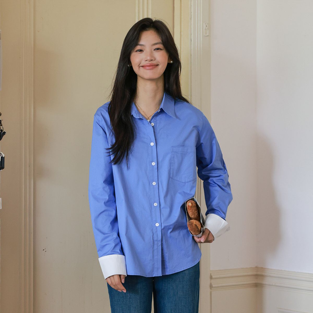 랭썬(LANGSON) LS_Loose contrast long sleeve shirt
