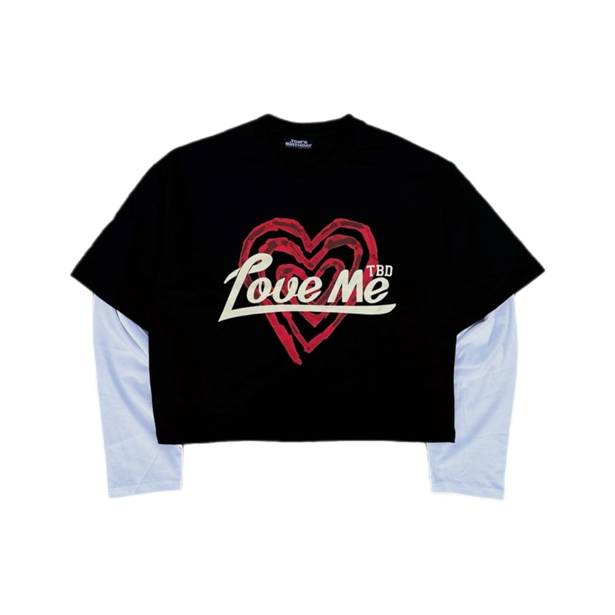 톰스벌스데이(TOM'S BIRTHDAY) HEART LOGO LAYERD LONG T-SHIRTS Black