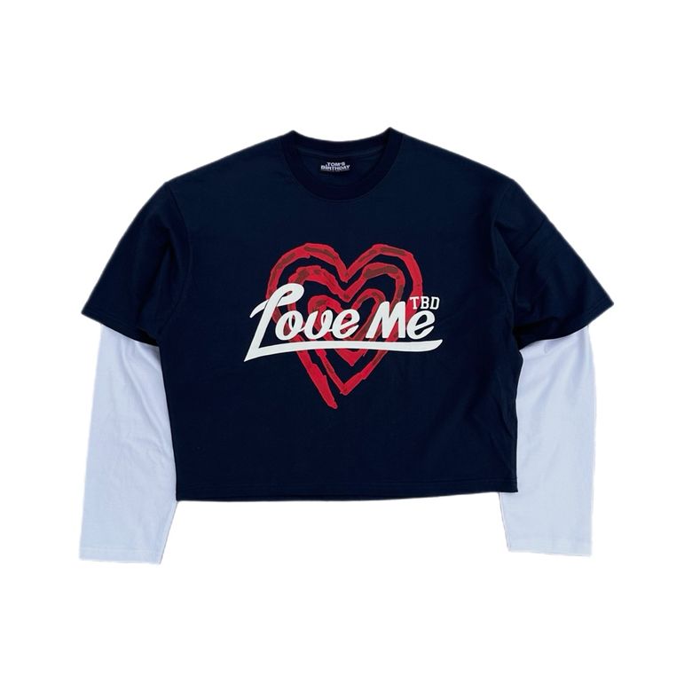 HEART LOGO LAYERD LONG T-SHIRTS Navy