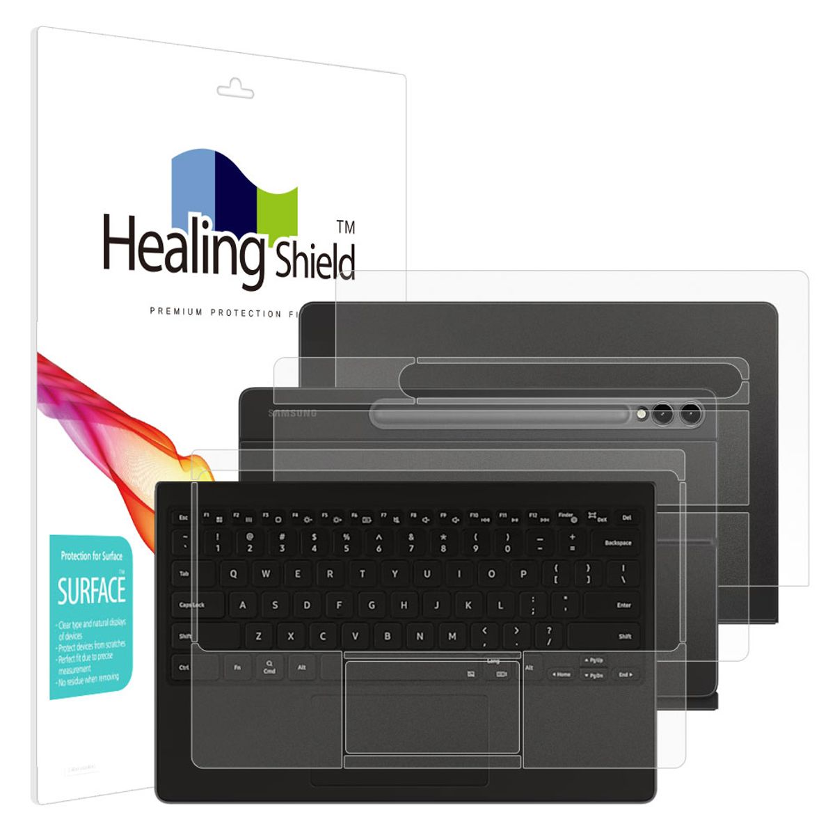 힐링쉴드(HEALINGSHIELD) 갤럭시탭S10 플러스 키보드 북커버 무광 외부보호필름 세트