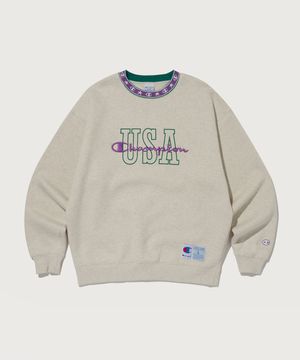 슈퍼 플리스 자카드 립 크루넥 스웨트셔츠 Cream