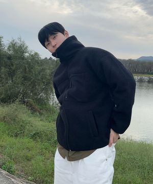 PG HIGH NECK 후리스 집업 자켓 (BLACK)