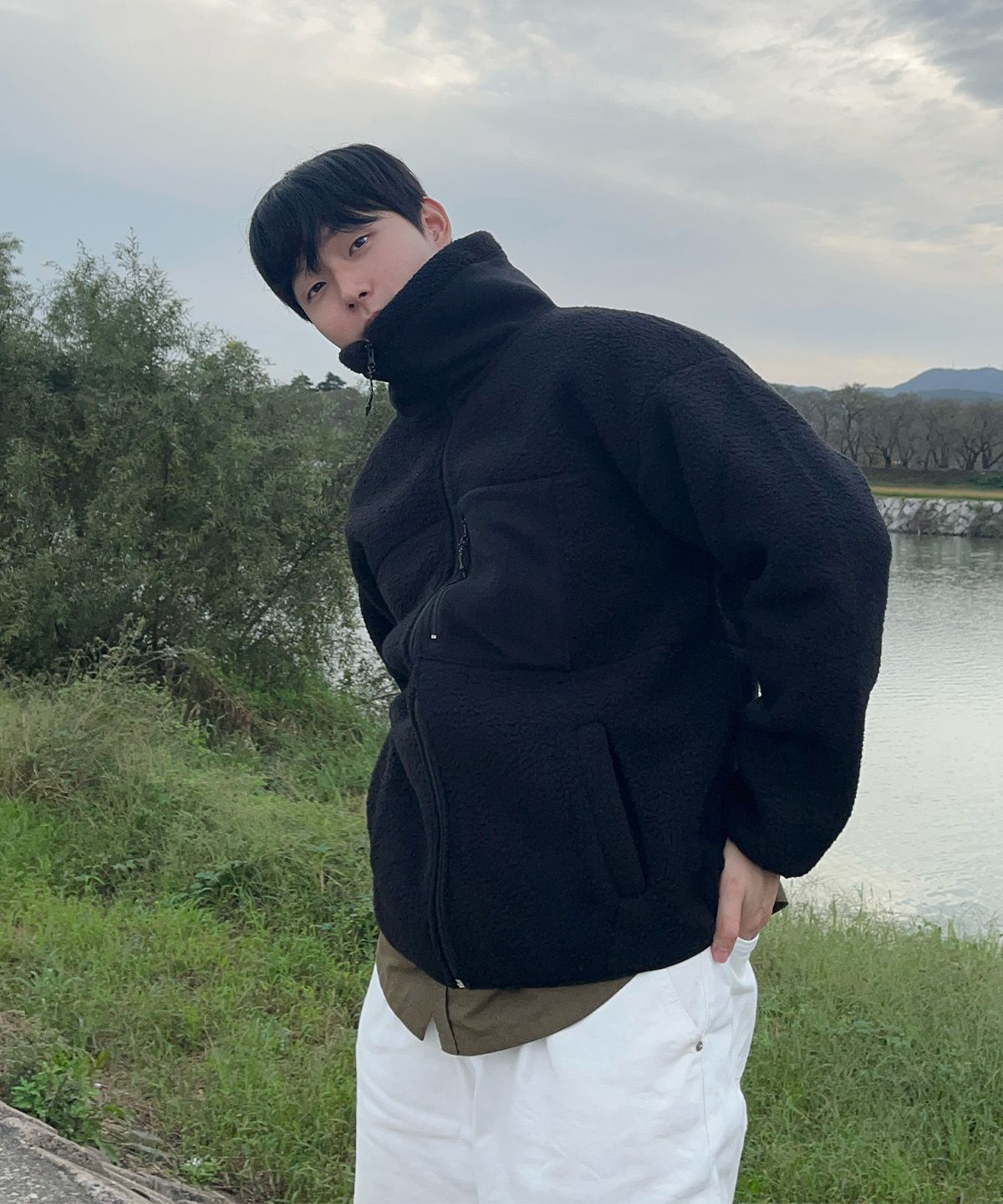 폴리그램(POLYGRAM) PG HIGH NECK 후리스 집업 자켓 (BLACK)