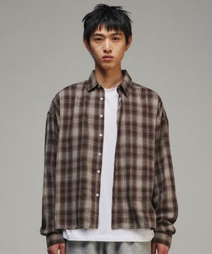 크롭 체크 셔츠[브라운]