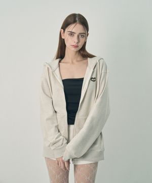 [UNISEX] 백 크랙 로고 집업 후드 오트밀 멜란지