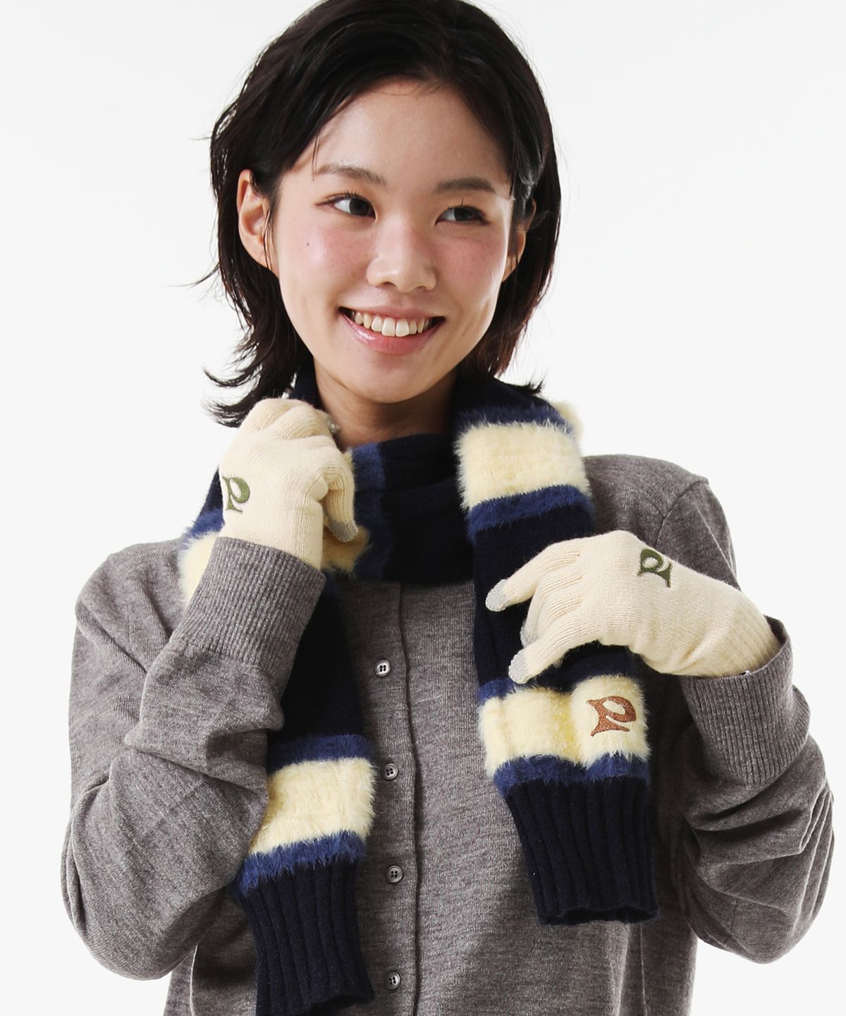 피스메이커(PIECE MAKER) P LOGO STRIPE MUFFLER+GLOVE SET