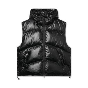 하이글로시 앵글 후드 패딩 베스트_블랙