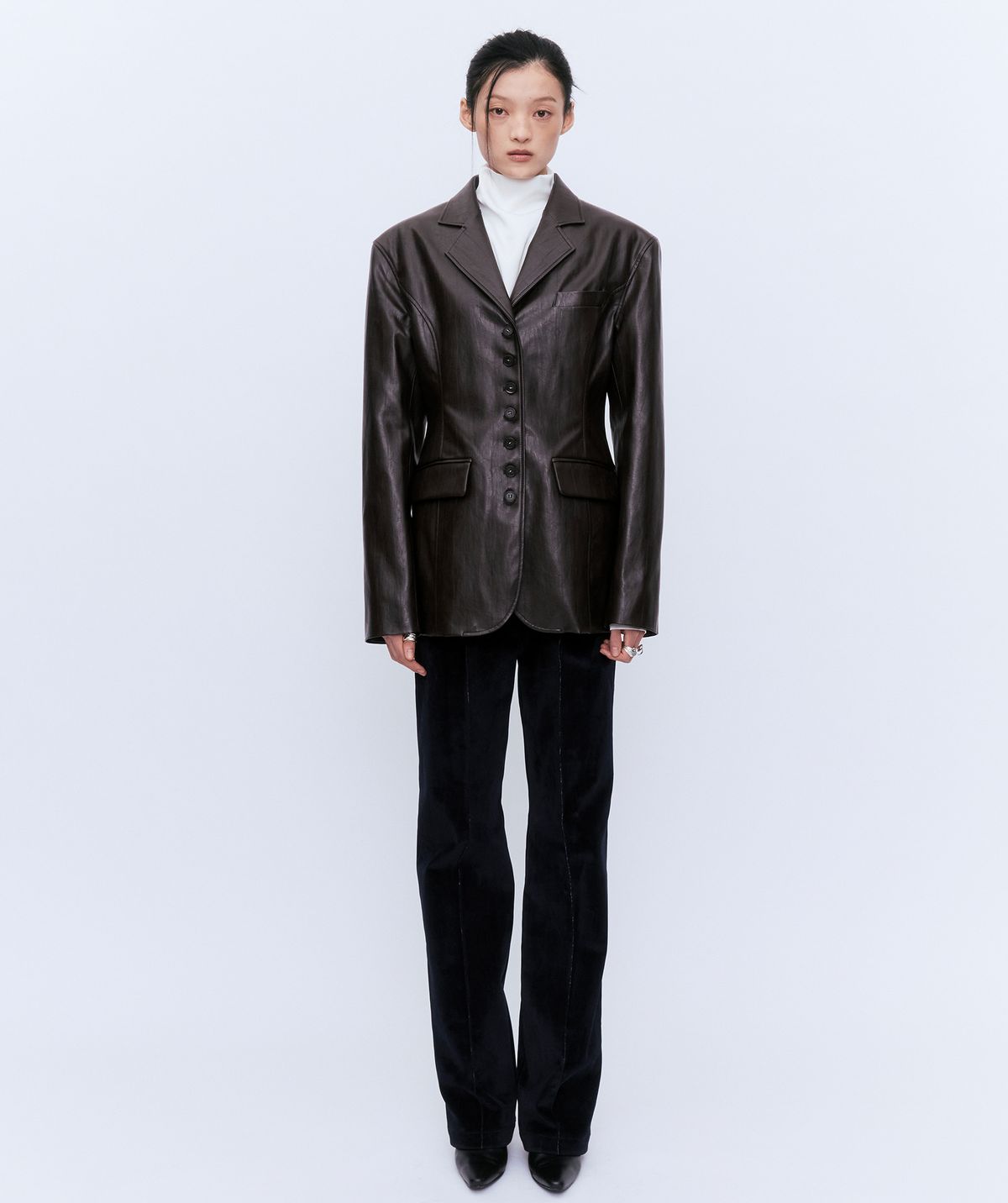 유지(YUJI) BUTTON LEATHER JACKET BROWN