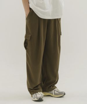 원 턱 와이드 카고 스웨트팬츠(카키)