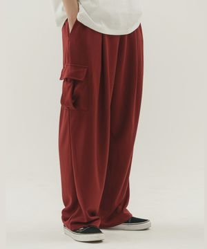 원 턱 와이드 카고 스웨트팬츠(버건디)