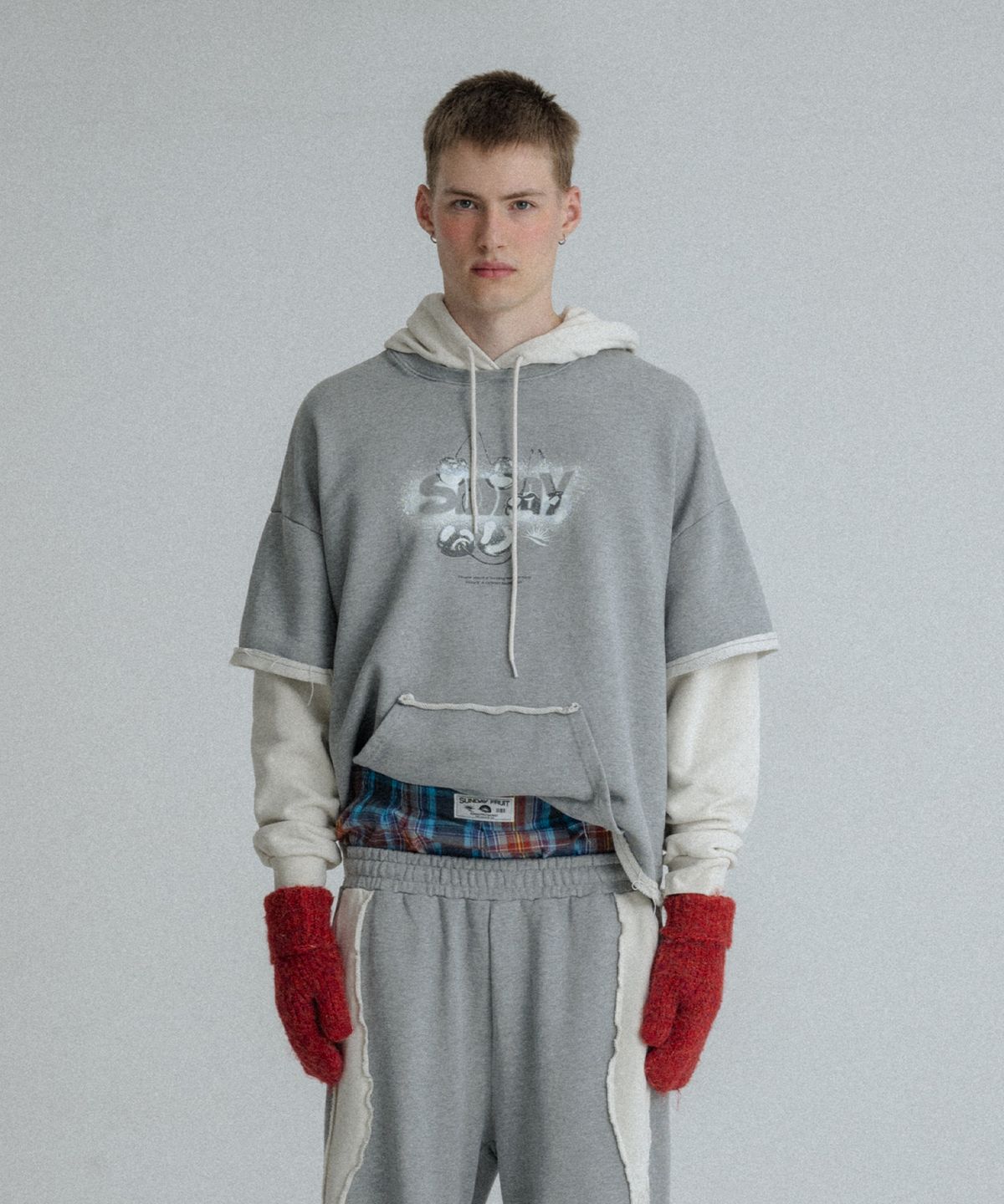 선데이후르츠마켓(SUNDAY FRUIT MARKET) CHERRY LAYERED HOODIE GRAY