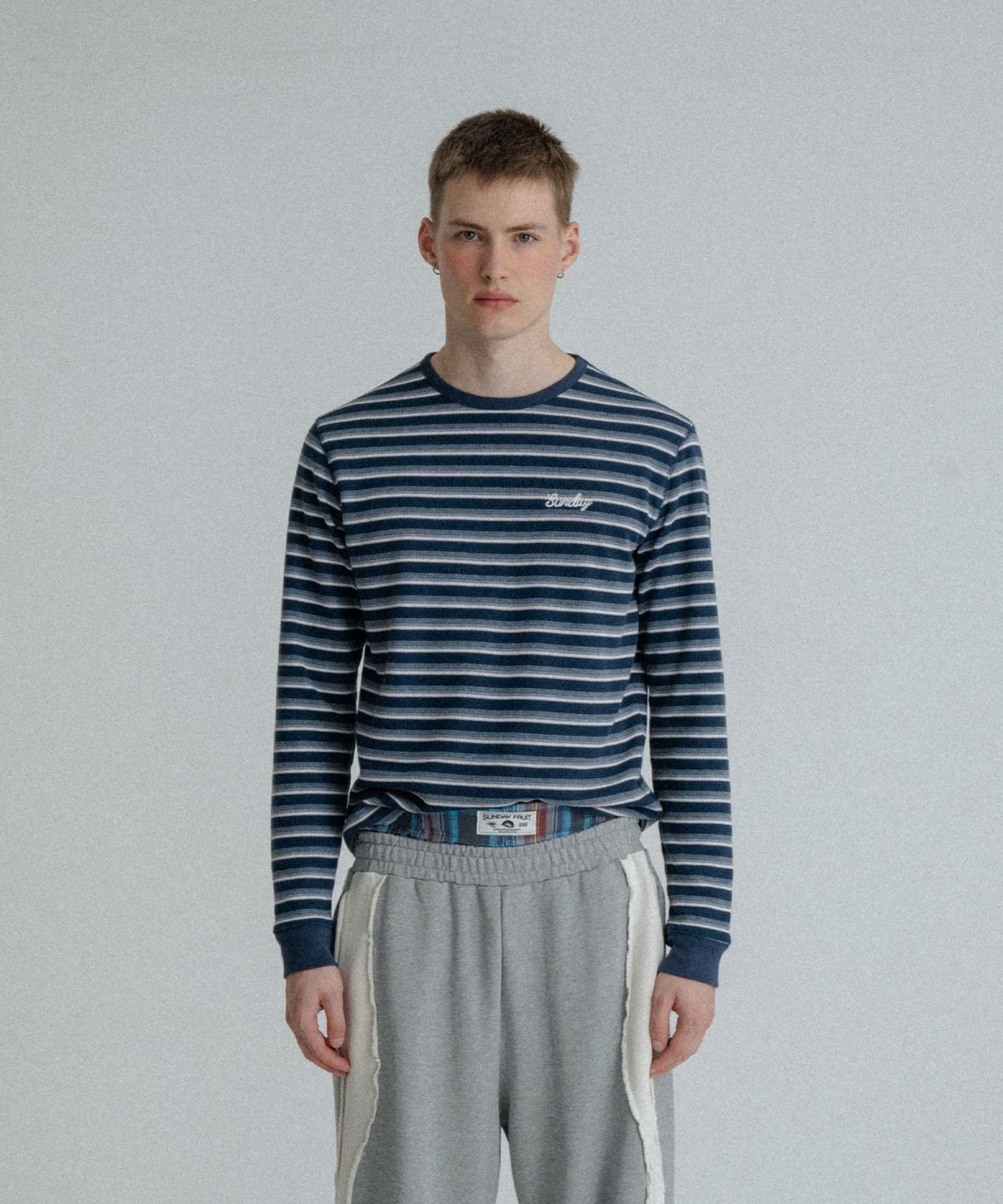 선데이후르츠마켓(SUNDAY FRUIT MARKET) STRIPE WAFFLE LS TEE NAVY