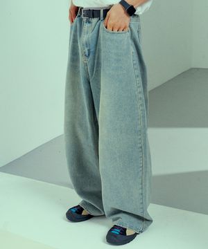 빈티지 네츄럴 워싱 와이드 데님 팬츠 연청