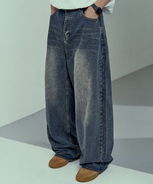 빈티지 네츄럴 워싱 와이드 데님 팬츠 진청