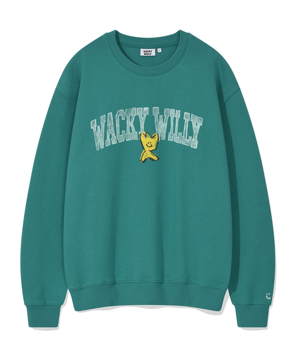 와키윌리(WACKY WILLY) 로고 타이포 맨투맨 그린