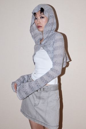 Wool Bolero Hoodie Cardigan_Gray