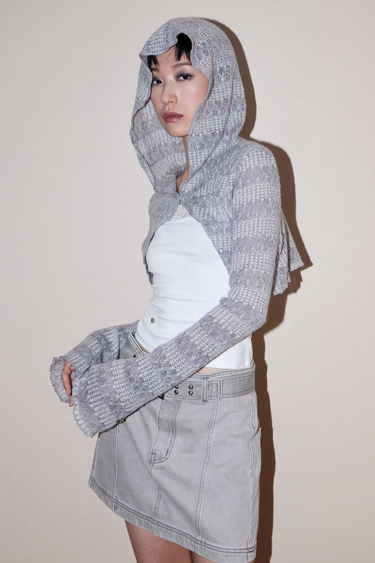 페이키(FAKIII) Wool Bolero Hoodie Cardigan_Gray