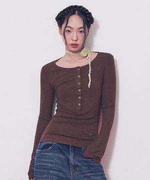 Button Bell Line Knit_Brown