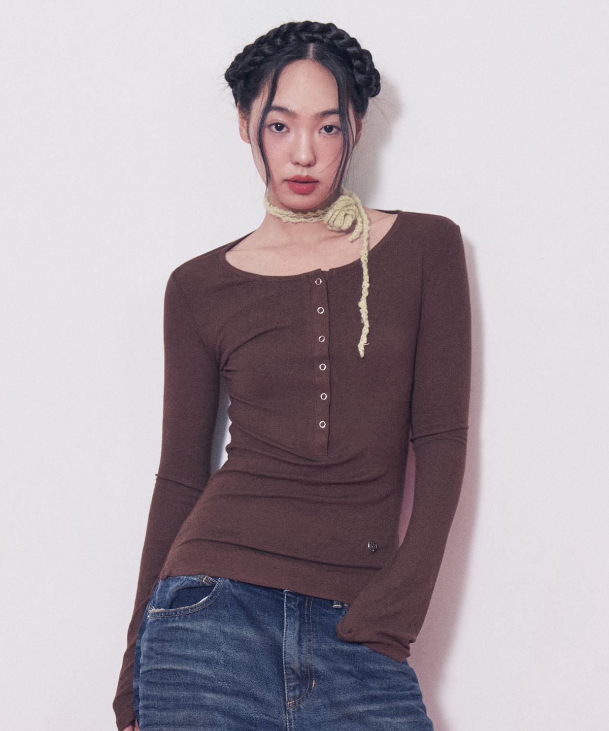 페이키(FAKIII) Button Bell Line Knit_Brown