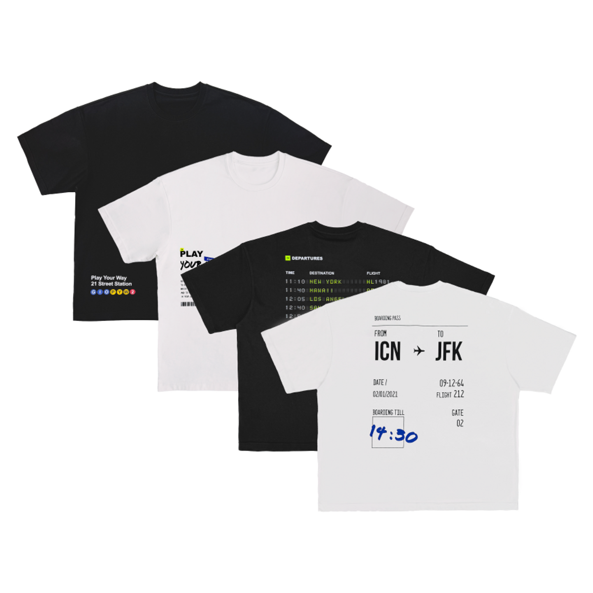 겟잇온(GET IT ON) (4pack)트래블 오버핏 티셔츠