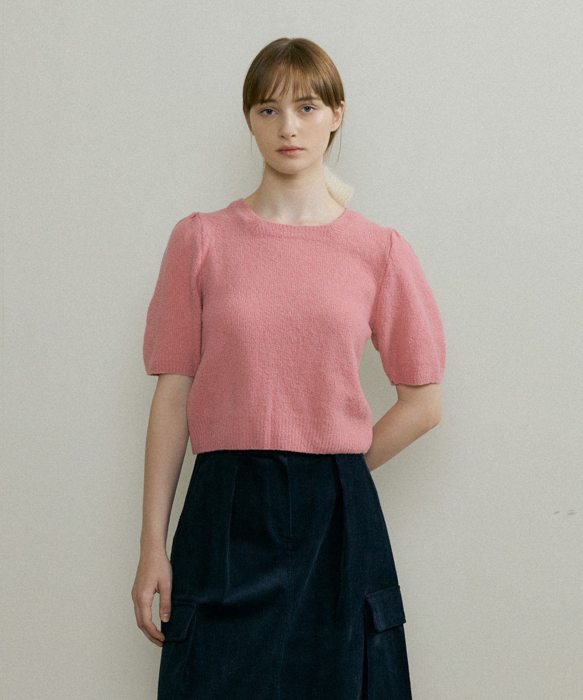 더페니(THE PENNY) SQURE PUFF HAIF KNIT - Pink