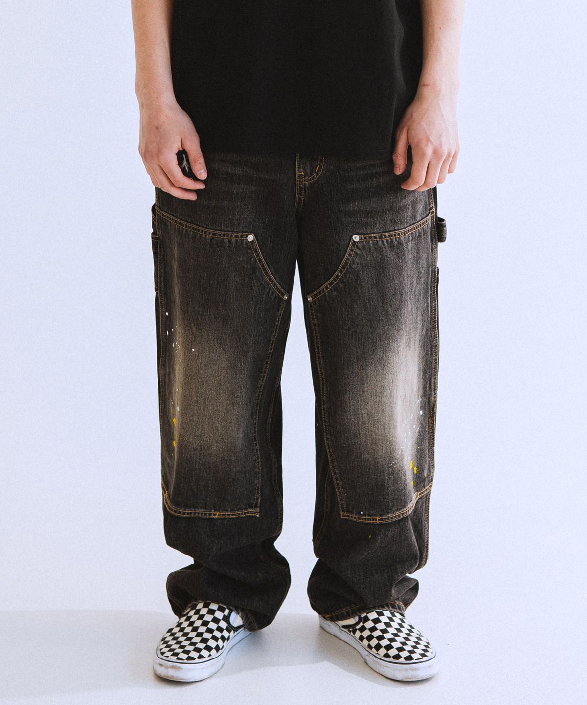 큐티에잇 가먼츠(QT8 GARMENTS) RG Painted Double Knee Washed Pants (Black)