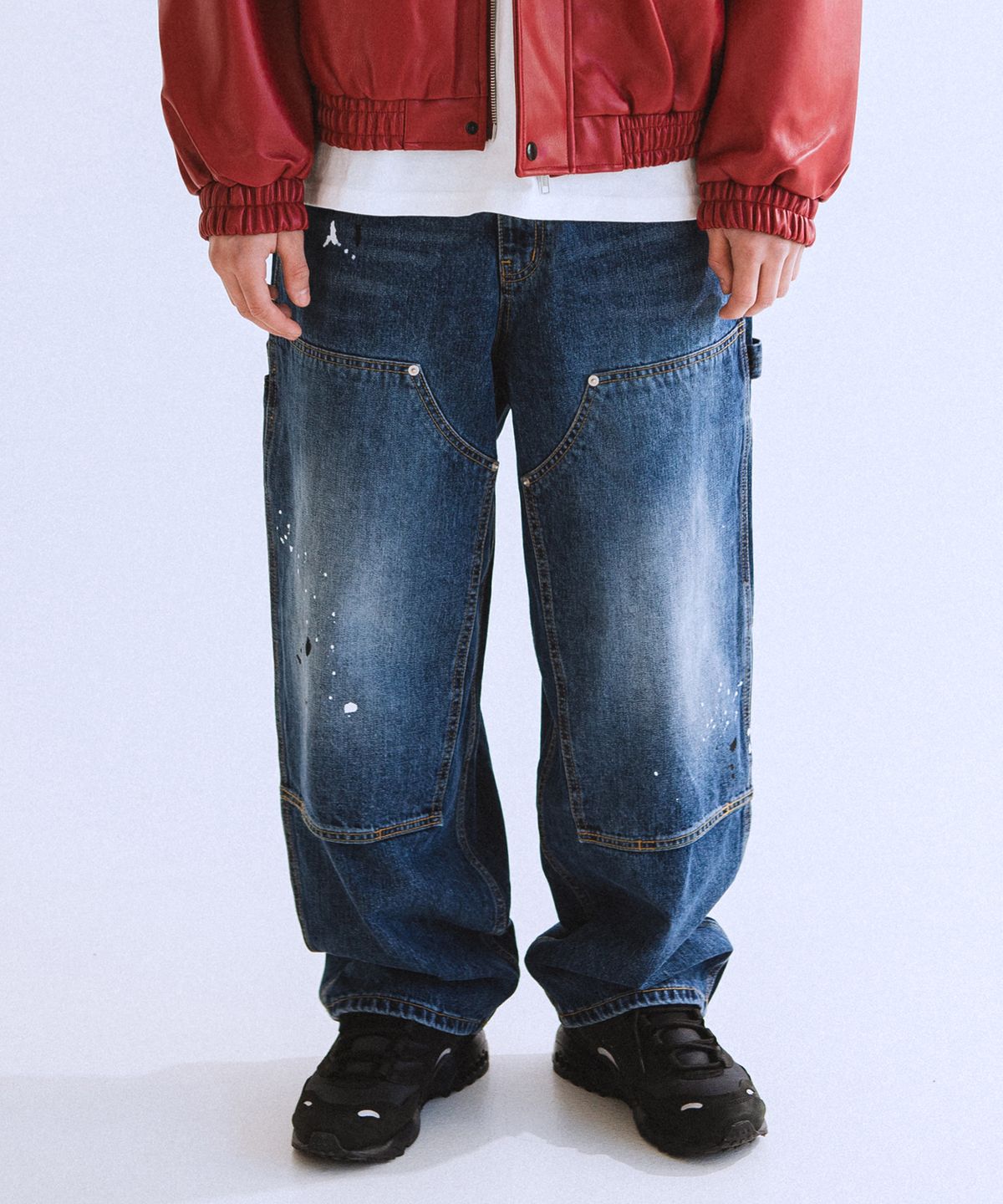 큐티에잇 가먼츠(QT8 GARMENTS) RG Painted Double Knee Washed Pants (Blue)