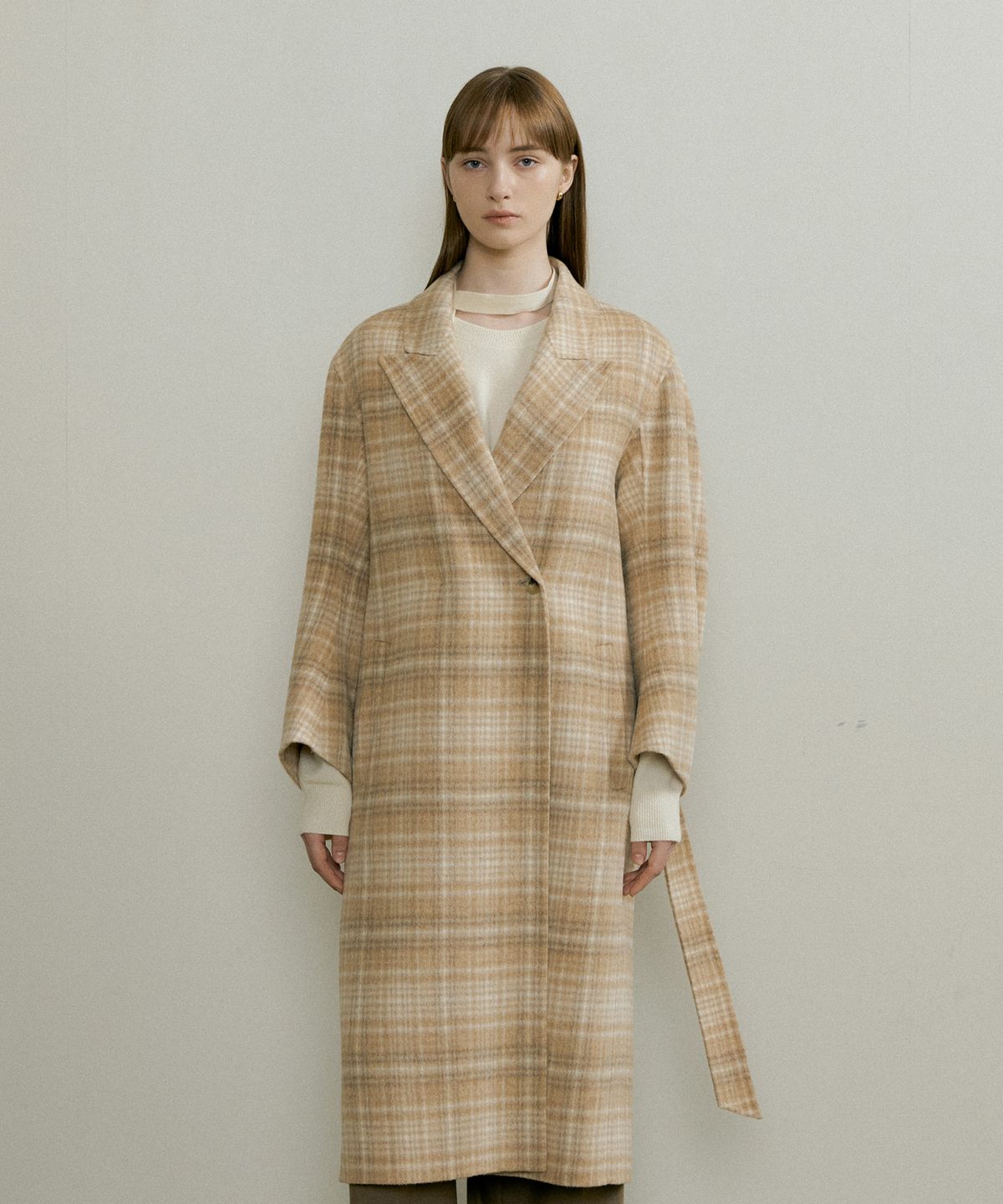 더페니(THE PENNY) CHECK LONG HANDMADE COAT - Beige
