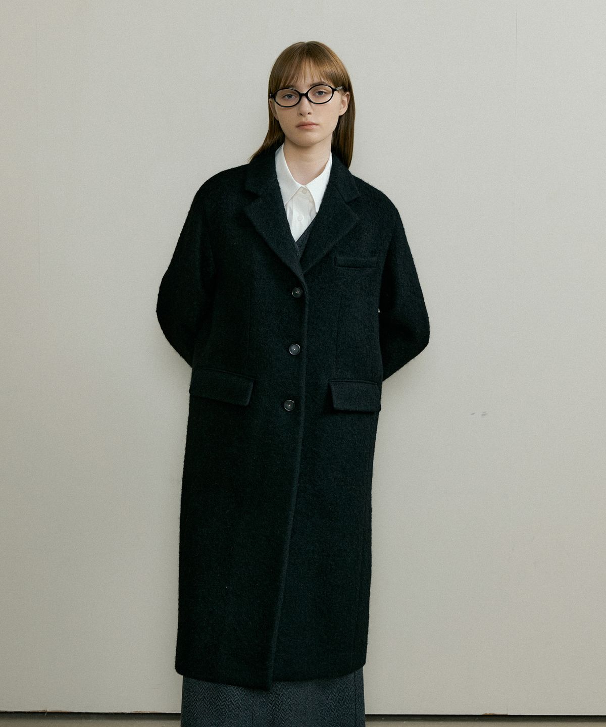 더페니(THE PENNY) THREE BUTTON ALPACA LONG COAT - Black