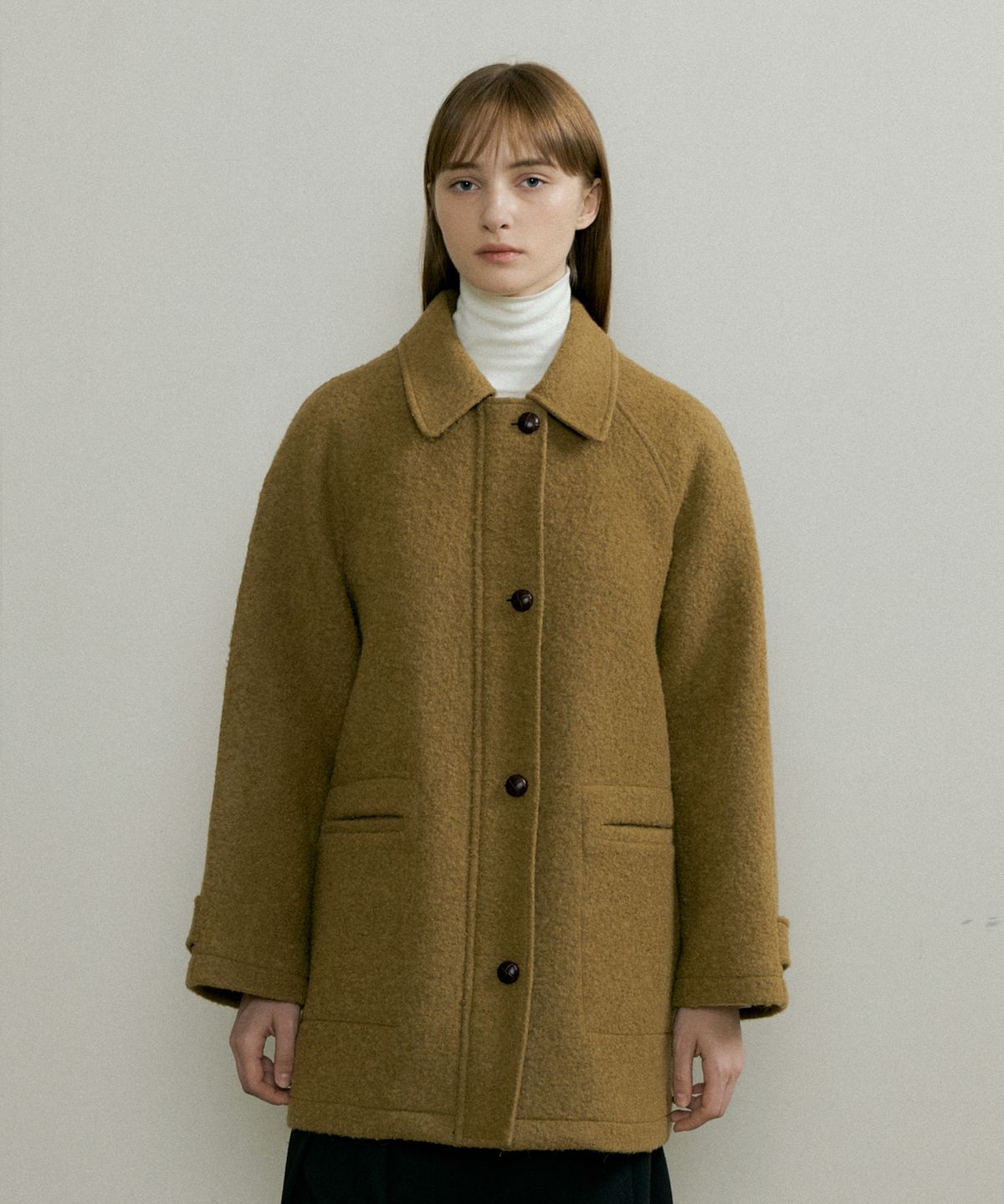 더페니(THE PENNY) ALPACA BOUCLE HALF ZIPUP COAT - Khaki Beige