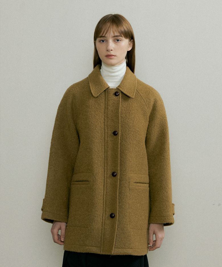 ALPACA BOUCLE HALF ZIPUP COAT - Khaki Beige