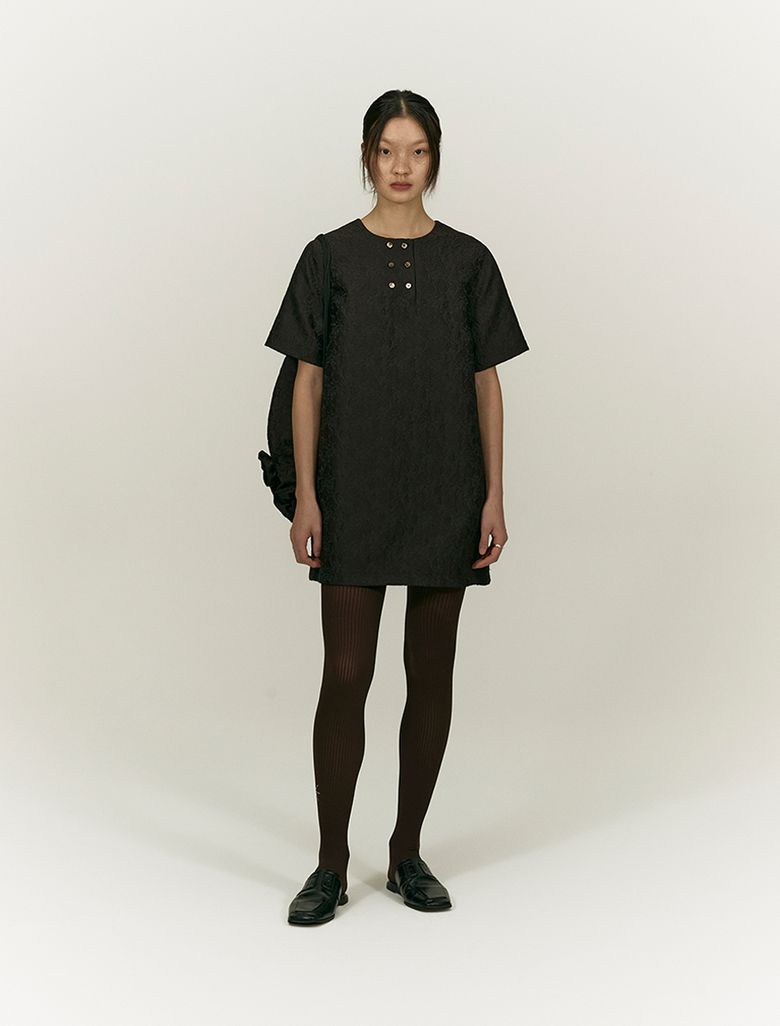 DAMASK JACQUARD DRESS [BROWN]