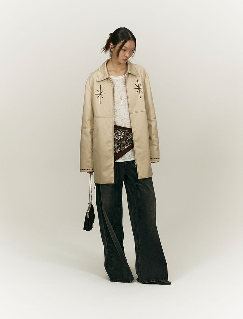 BOHEMIAN STITCH HALF COAT PADDING [BEIGE]