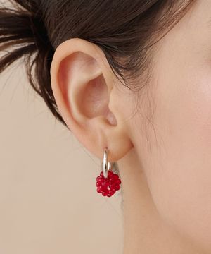 HU006 Red beads ball earrings