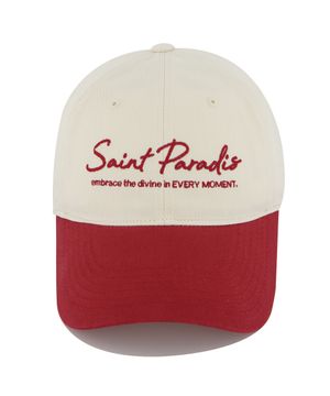 세인트파라다이스 자수 배색 볼캡-레드/크림