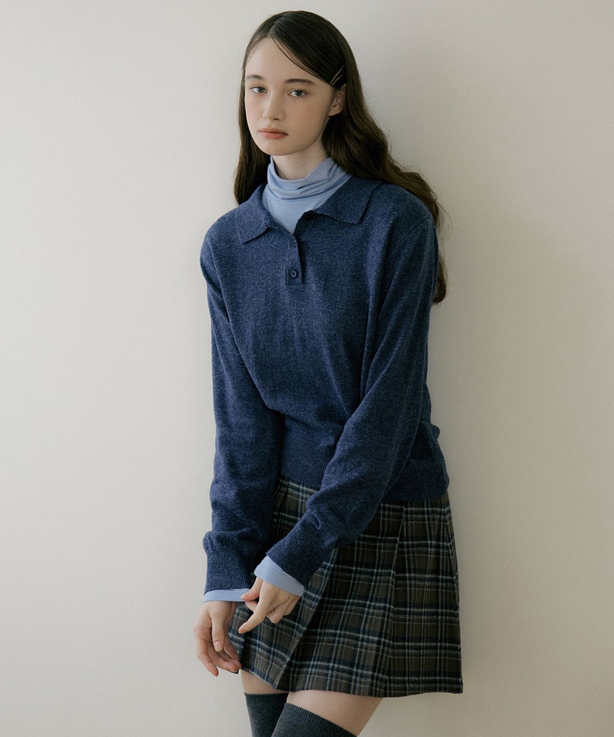 리올그(REORG) EOT SOFT BUTTON COLLAR KNIT BLUE INDIGO