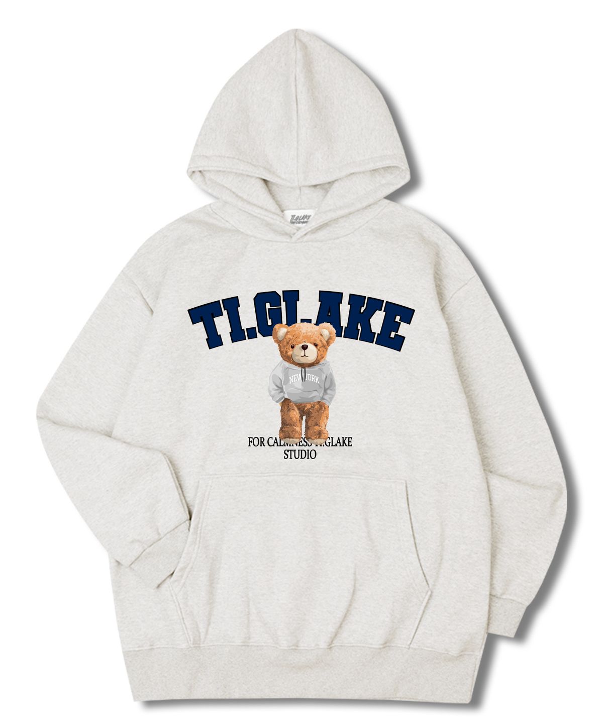 티글레이크(TI.GLAKE) 뉴욕후드베어 오버핏 기모 후드티셔츠 오트밀