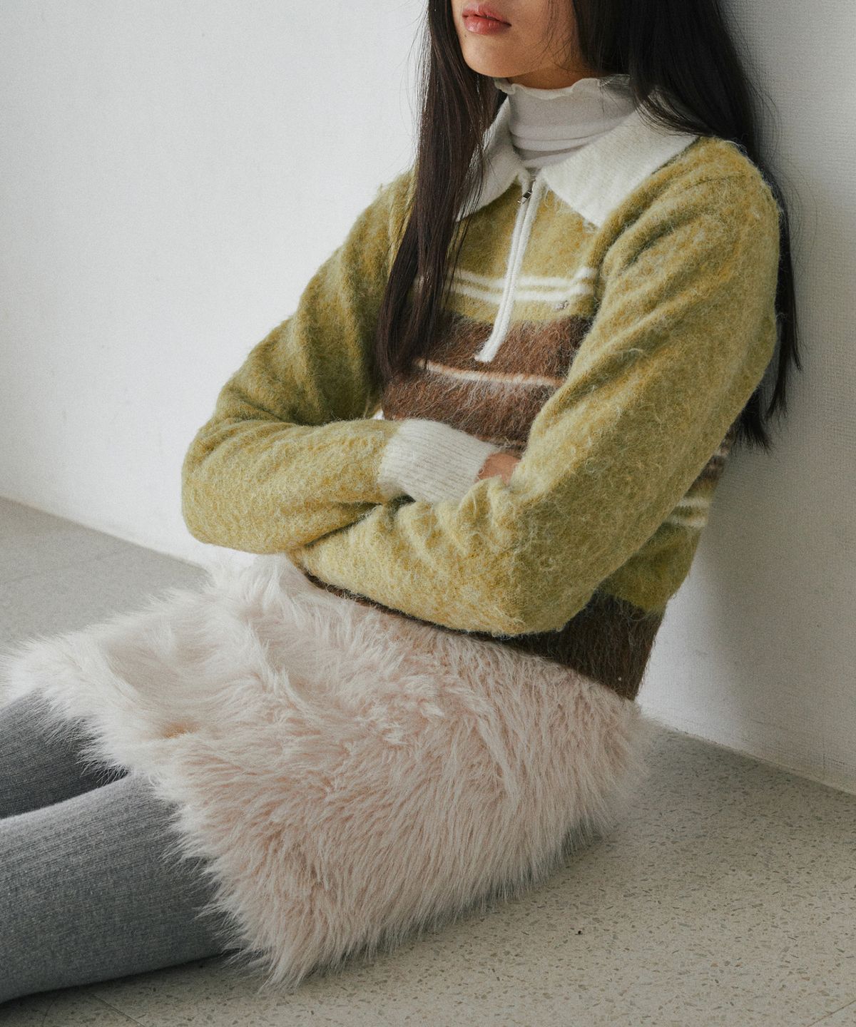 벨로엘(BELLOL) 퍼 미니 스커트 아이보리