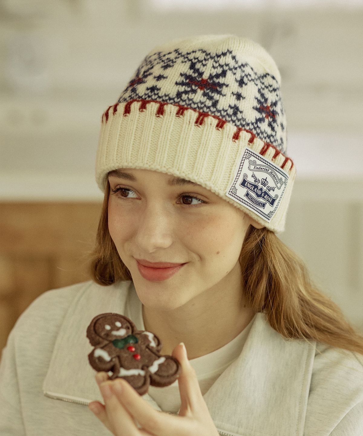 논로컬(NONLOCAL) [선물포장] Nordic Snow Flower Beanie - Ivory