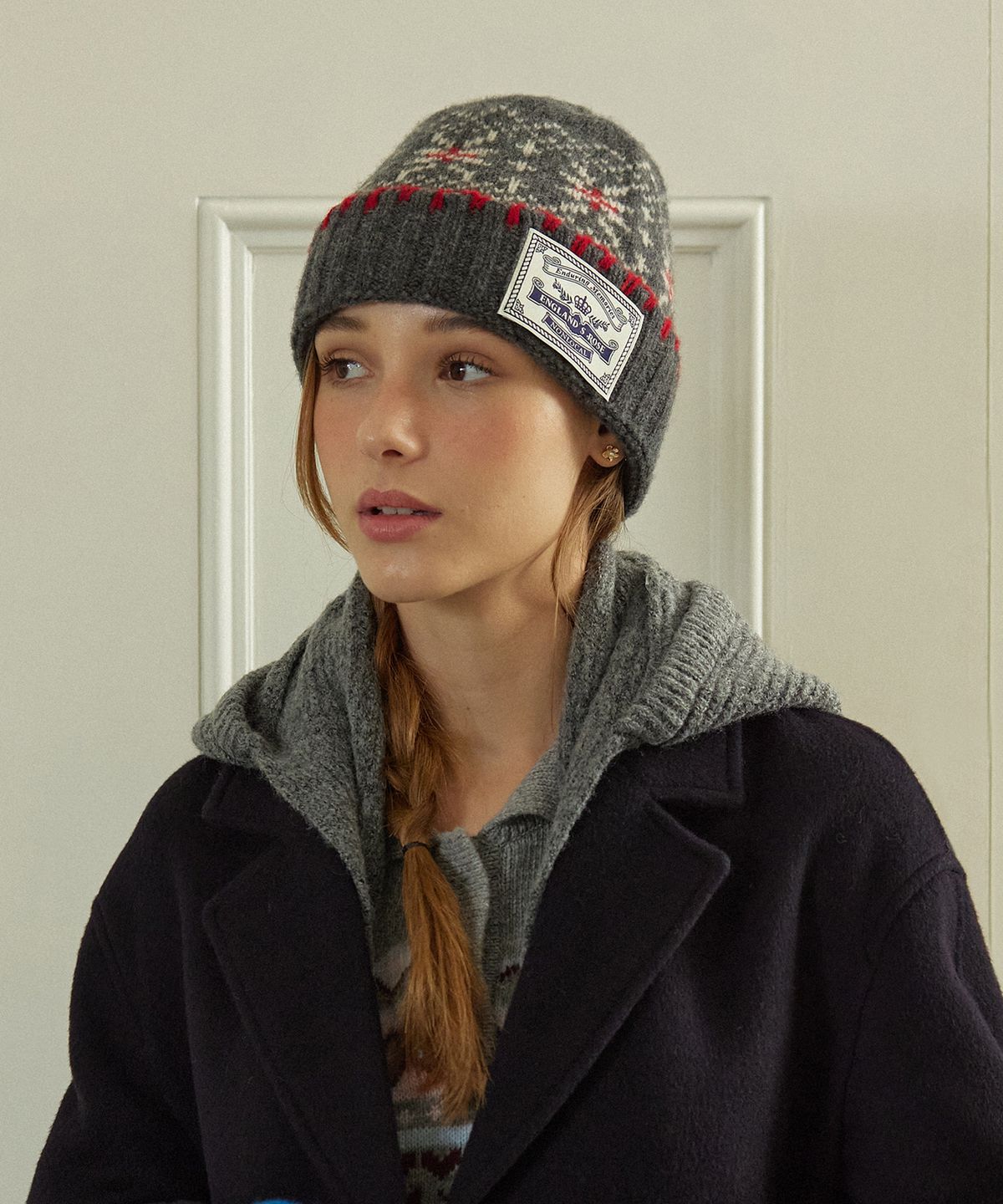 논로컬(NONLOCAL) [선물포장] Nordic Snow Flower Beanie - Grey