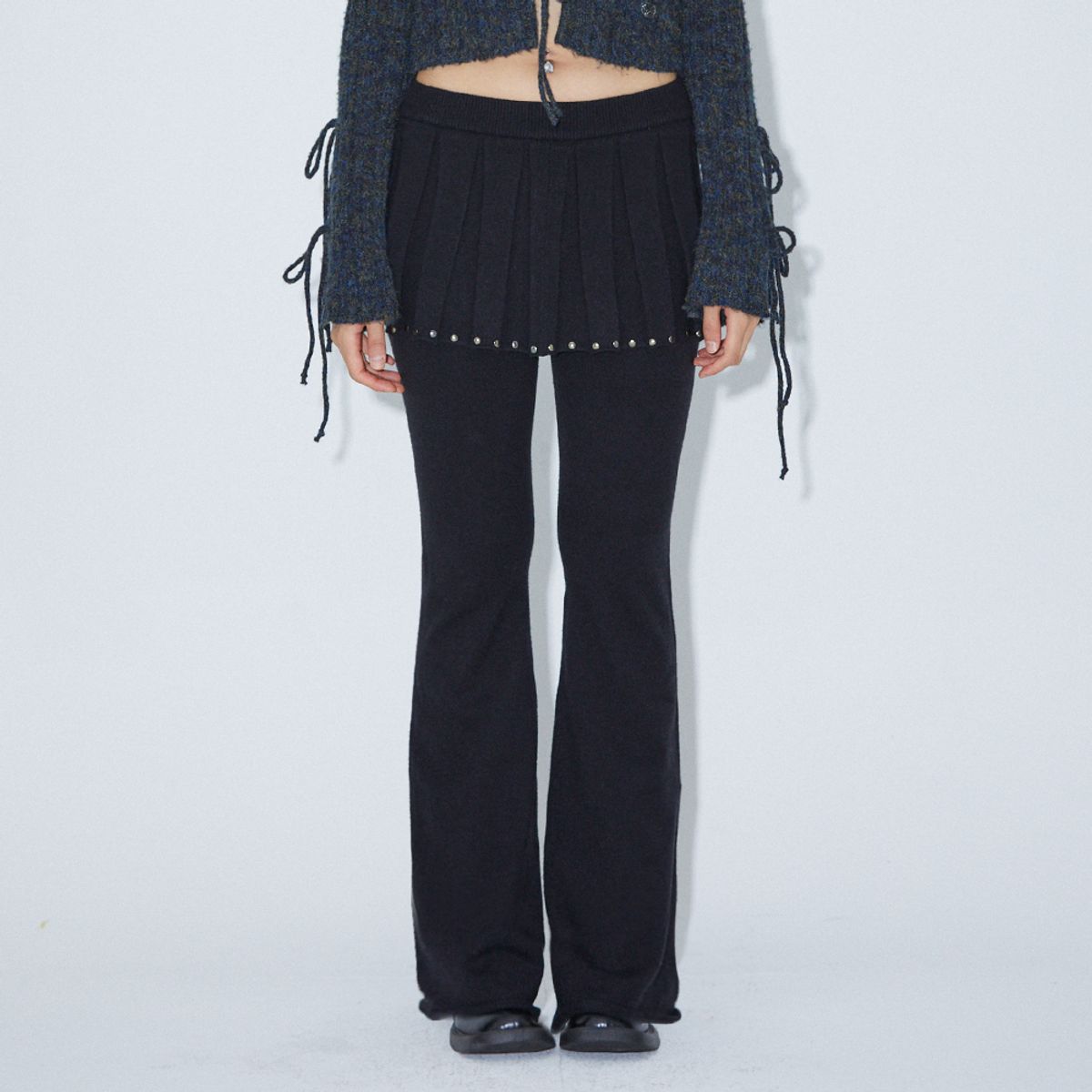 라라폭스(LALAFOX) KNIT BOOTCUT SKIRT PANTS BLACK BQ4KP002