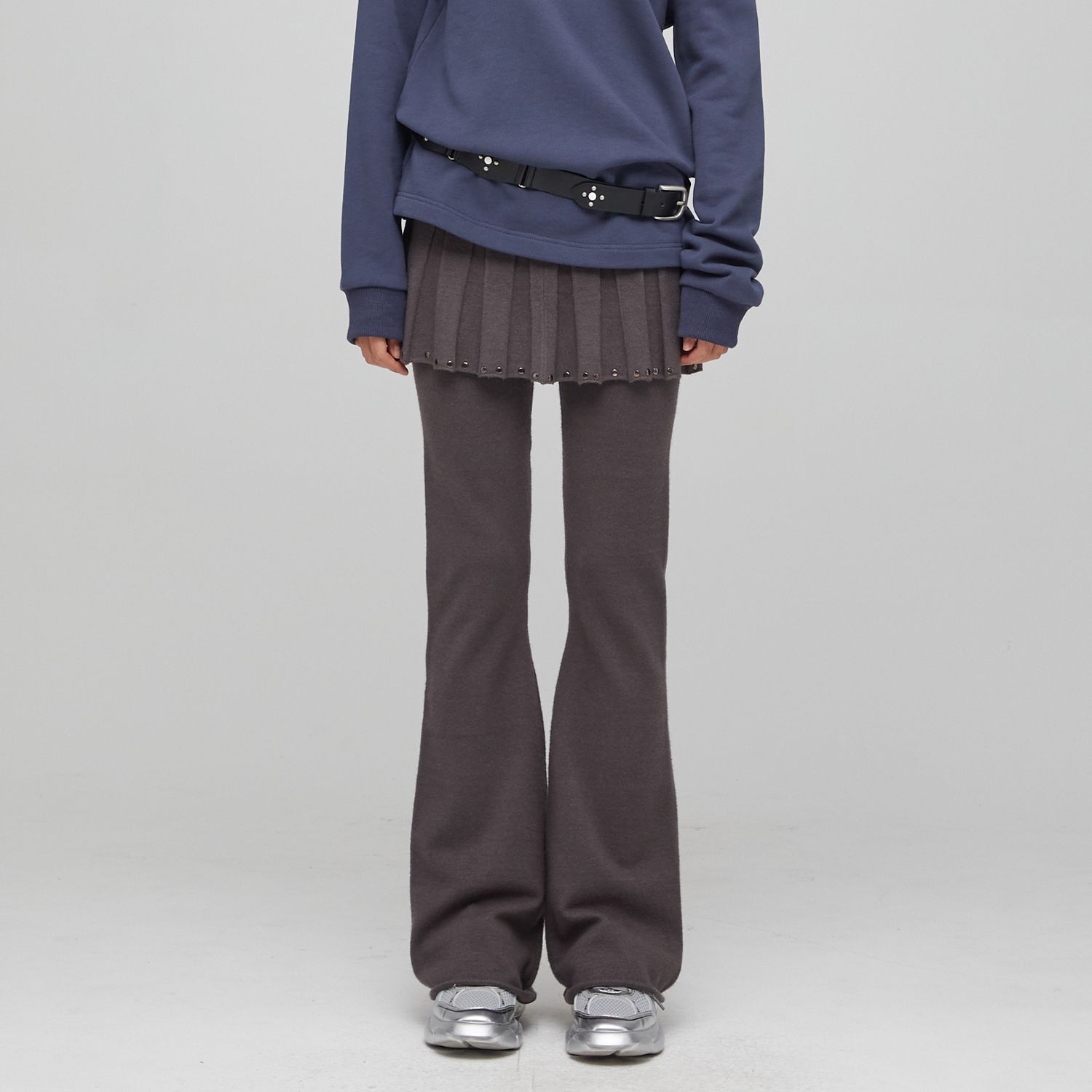 【I AM MARI】Luaz Banding Mink Brushed Bootcut Slacks Jacoba Metallic Knit Jacquard Bootcut Pants