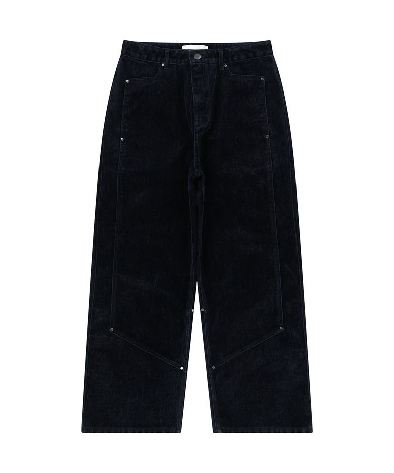 VELVET DENIM DOUBLE KNEE PANTS (NAVY)