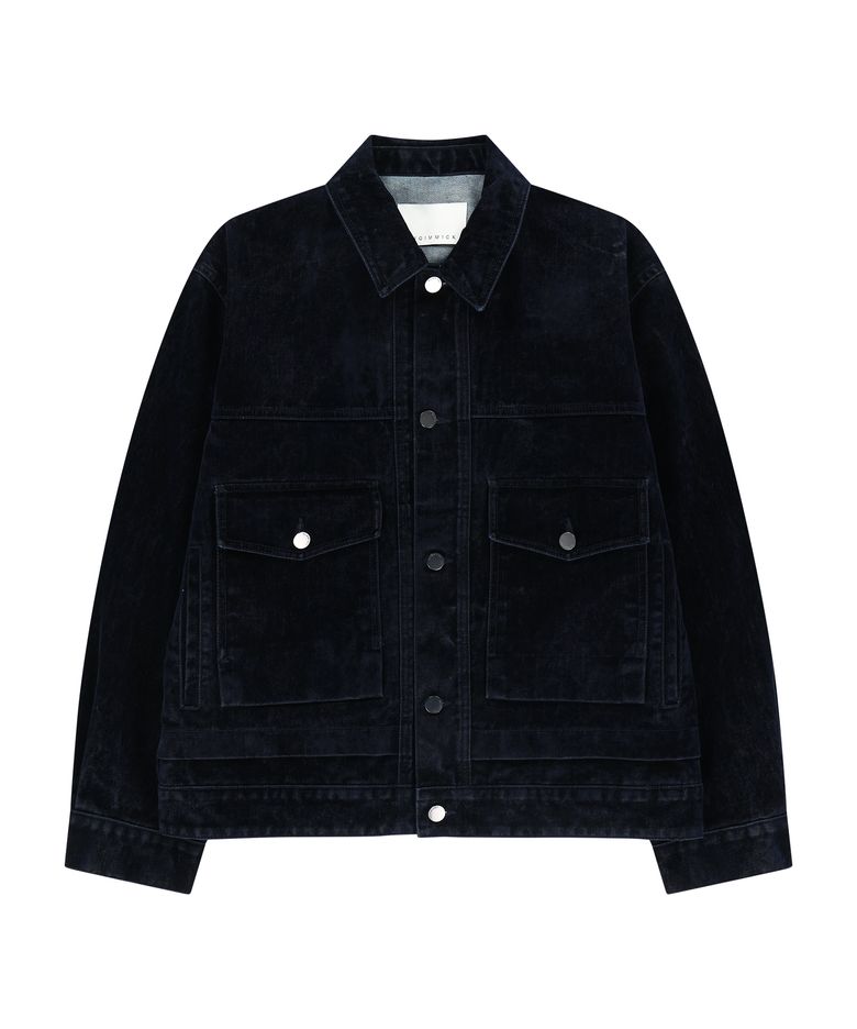 VELVET DENIM TRUCKER JACKET (NAVY)