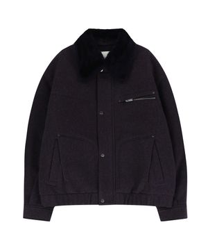 FUR COLLAR WOOL BLOUSON JACKET (NAVY)