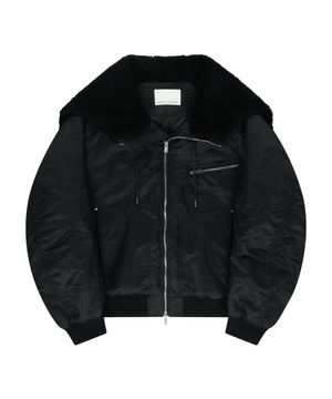 FUR HOODED NYLON MA-1 JACKET (BLACK)