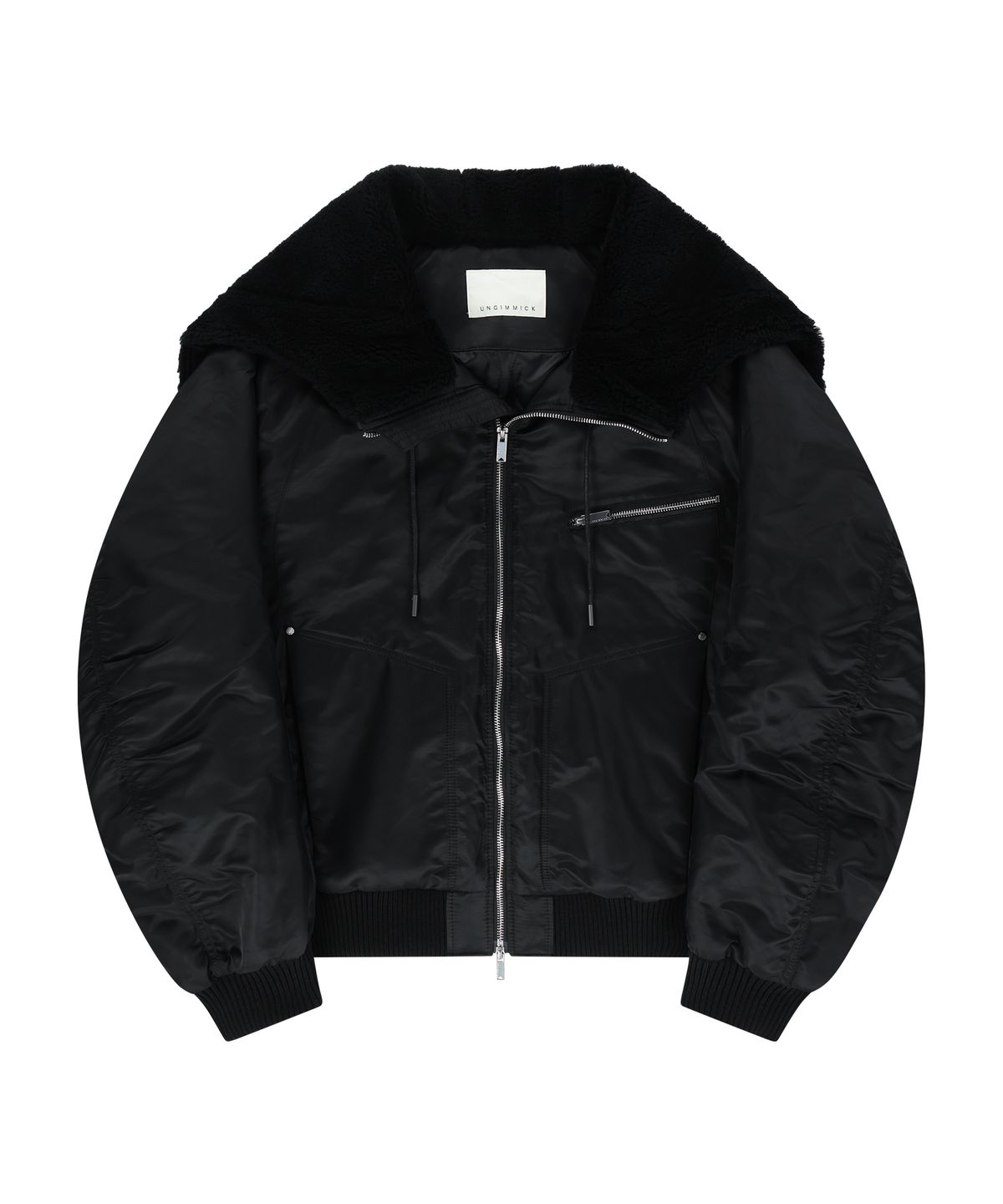 언지미크(UNGIMMICK) FUR HOODED NYLON MA-1 JACKET (BLACK)